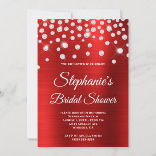Invitación Lluvia de Boda de Diamante Brillante de Seda Roja