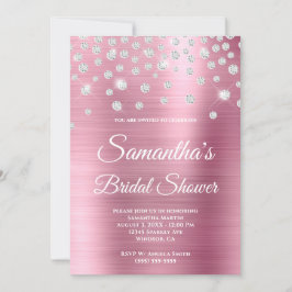 Invitación Lluvia de Boda de Diamante Rosa Satinado con Holog