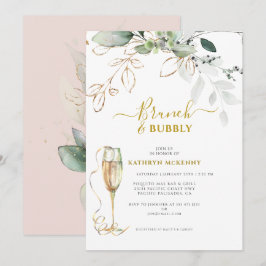 Invitación Lluvia de boda de eucalipto verde dorado rosa rubo