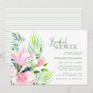 Invitación Lluvia de Boda de Flor de Magnolia Rosa Acuarela