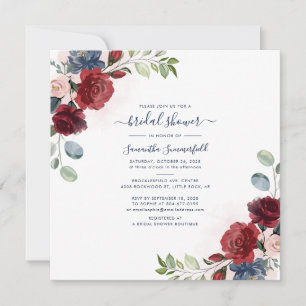 Invitación Lluvia de Boda de Floral de Borgoña con Eucalipto