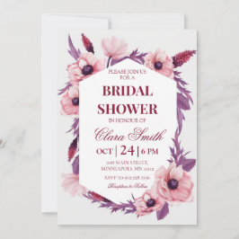 Invitación Lluvia de Boda de Flores Acuarela Rosa y Púrpura