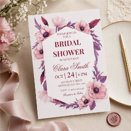 Invitación Lluvia de Boda de Flores Acuarela Rosa y Púrpura