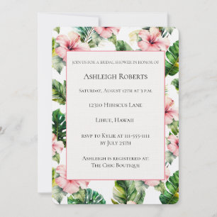 Invitación Lluvia de Boda de Flores de Hibisco Rosa Tropical