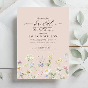 Invitación Lluvia de Boda de Flores de Jardín Rosa Claro Acua