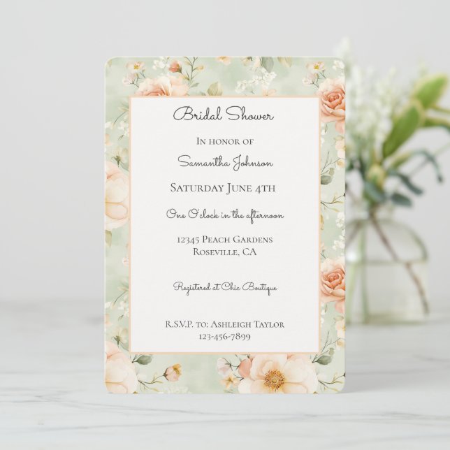Invitación Lluvia de Boda de Flores de Melocotón Hermoso (Anverso de pie)