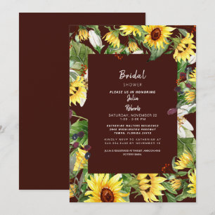 Invitación Lluvia de Boda de Girasoles Borgoña Profundo