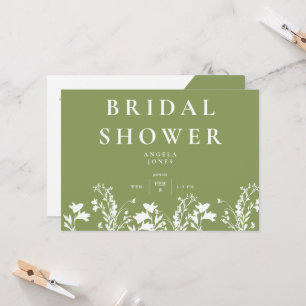 Invitación Lluvia de Boda de Novia con Musgo Moderno Verde Bl