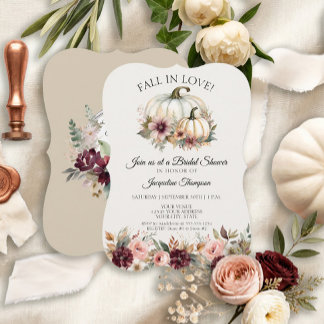 Invitación Lluvia de Boda de Otoño Calabaza Burgundy Floral