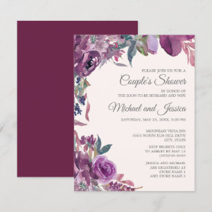 Invitación Lluvia de Boda de Pareja Floral Morado Lila