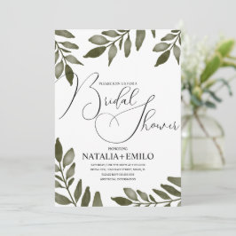 Invitación Lluvia de boda de rama de hoja de acuarela