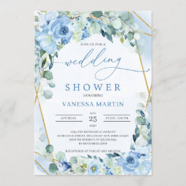 Invitación Lluvia de Boda de Rosas Azules Rústicas Geométrica