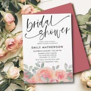 Invitación Lluvia de boda de rosas naranja quemada acuarela