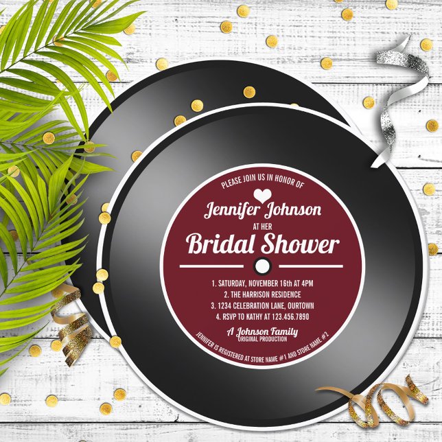 Invitación Lluvia de Boda de Vinilo Retro Rojo Vino  (Subido por el creador)