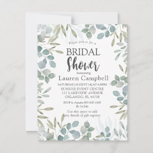 Invitación Lluvia de boda en acuarela con follaje verde salvi