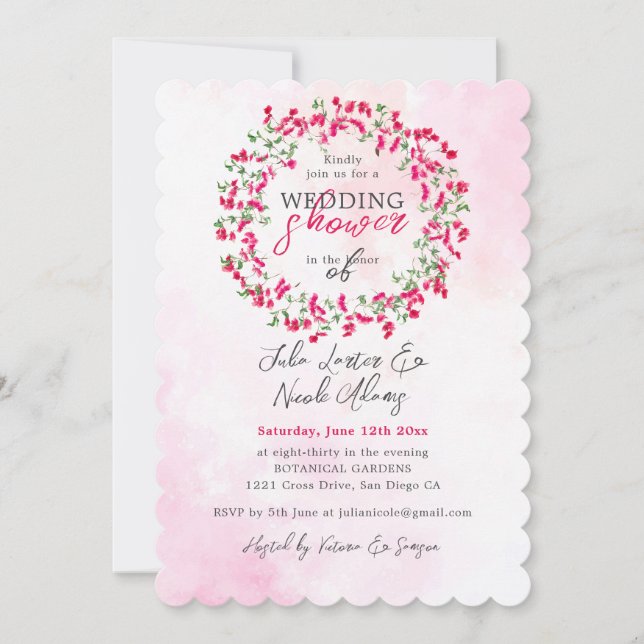 Invitación Lluvia de Boda en el Bosque Tropical de Buganvilla (Anverso)