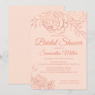 Invitación Lluvia de Boda en Rosa Dorado con Flores Dibujadas