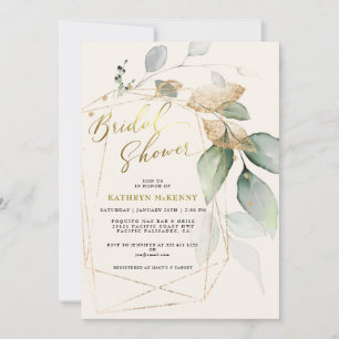 Invitación Lluvia de Boda Eucalipto Dorado Geométrico I