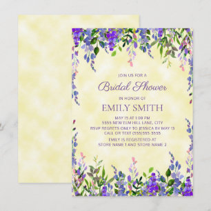 Invitación Lluvia de Boda Floral Acuarela Amarillo Púrpura