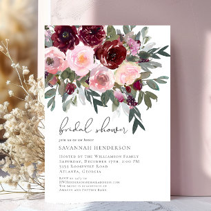 Invitación Lluvia de boda floral acuarela con tono borgoña