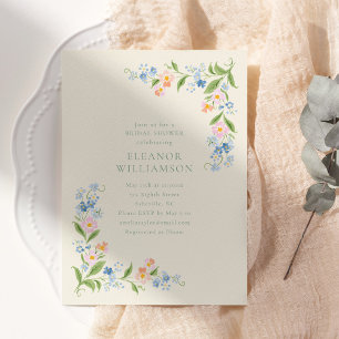 Invitación Lluvia de Boda Floral Acuarela de Flores Silvestre