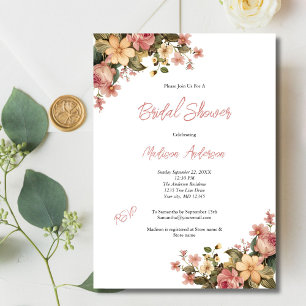Invitación Lluvia de Boda Floral Acuarela Rosa Amarillo