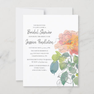 Invitación Lluvia de Boda Floral Acuarela Rosa Coral Boho