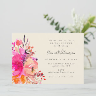 Invitación Lluvia de Boda Floral Acuarela Rosa Moderna Simple