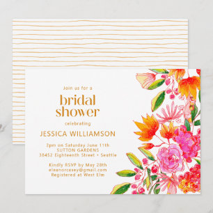Invitación Lluvia de Boda Floral Acuarela Rosa Naranja Modern