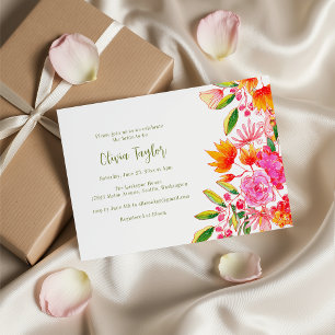 Invitación Lluvia de Boda Floral Acuarela Rosa Naranja Primav
