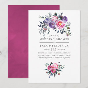 Invitación Lluvia de Boda Floral Acuarela Rosa y Ciruela