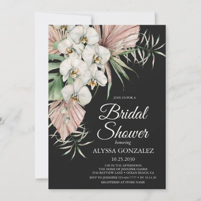 Invitación Lluvia de Boda Floral Acuarela Tropical (Anverso)
