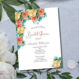Invitación Lluvia de Boda Floral Amarillo Melocotón Rosa Verd