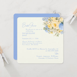 Invitación Lluvia de Boda Floral Amarillo y Azul Redondeada C