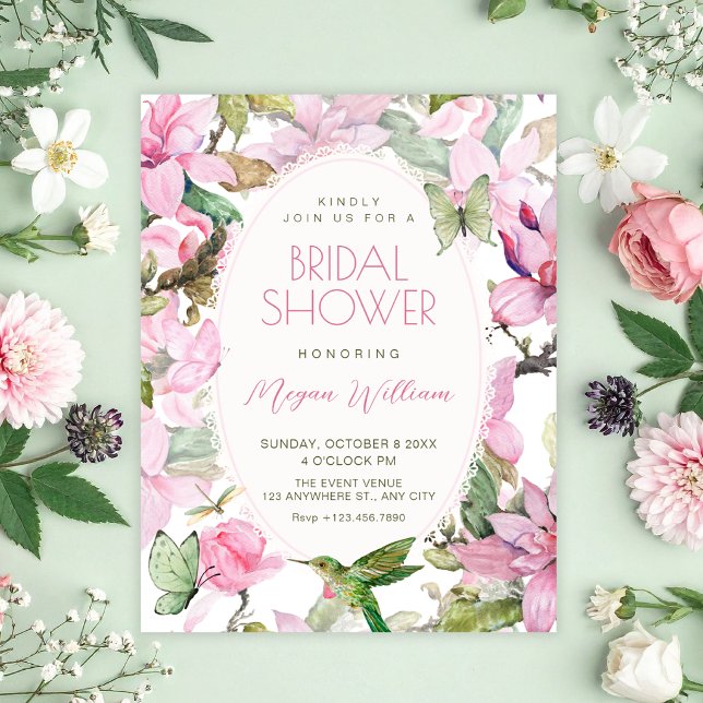 Invitación Lluvia de boda floral botánica rosa (Subido por el creador)