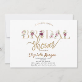 Invitación Lluvia de Boda Floral con Brillo en Rosa Dorado