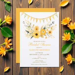 Invitación Lluvia de boda floral de acuarela amarilla de prim