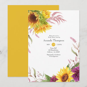 Invitación Lluvia de boda floral de ciruela y sol de Borgoña
