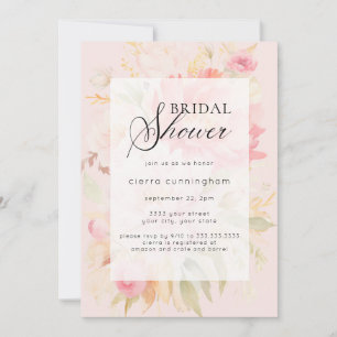 Invitación Lluvia de Boda Floral de Peonía Rosa en Acuarela