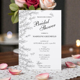 Invitación Lluvia de boda floral de romero en negro y blanco