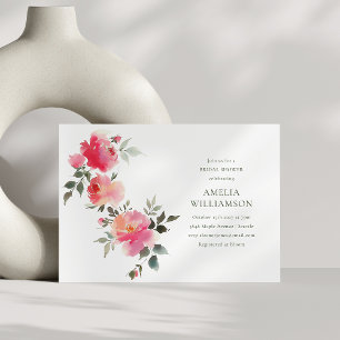 Invitación Lluvia de Boda Floral de Rosa Acuarela Rosa Roja