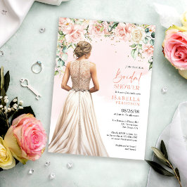 Invitación Lluvia de Boda Floral de Rosas Rosadas y Eucalipto