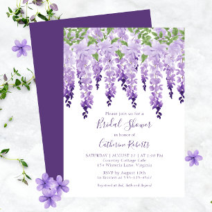 Invitación Lluvia de Boda Floral de Wisteria en Acuarela Púrp