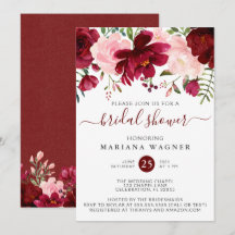 Lluvia de boda floral en acuarela Burgundy y rosa