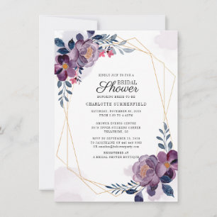 Invitación Lluvia de Boda Floral Geométrica Acuarela Púrpura