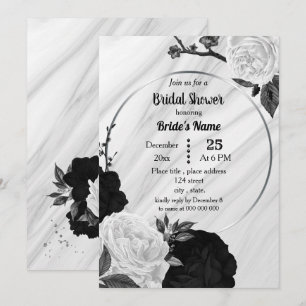 Invitación Lluvia de boda floral geométrica en blanco y negro