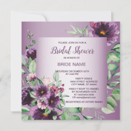 Invitación Lluvia de Boda Floral Geométrica Verde Púrpura