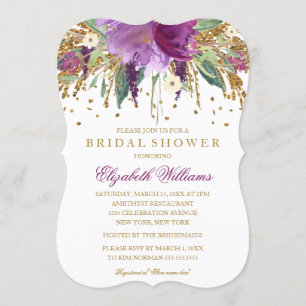 Invitación Lluvia de Boda Floral Glitter Amatista