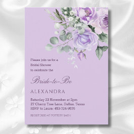Invitación Lluvia de Boda Floral Lila Peonía