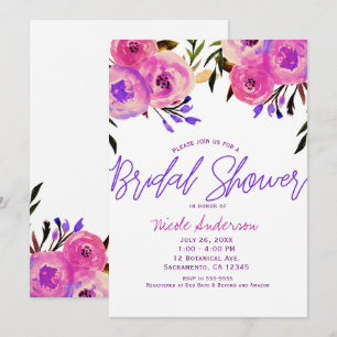 Invitación Lluvia de boda floral moderna brillante rosa y púr